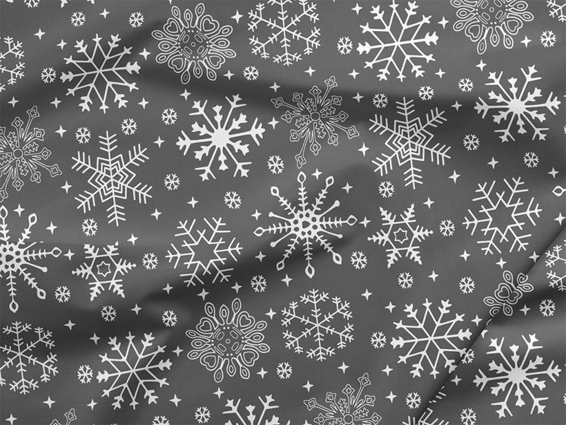 Țesătură din bumbac SIMONA - model 091 de Crăciun - fulgi de zăpadă pe gri