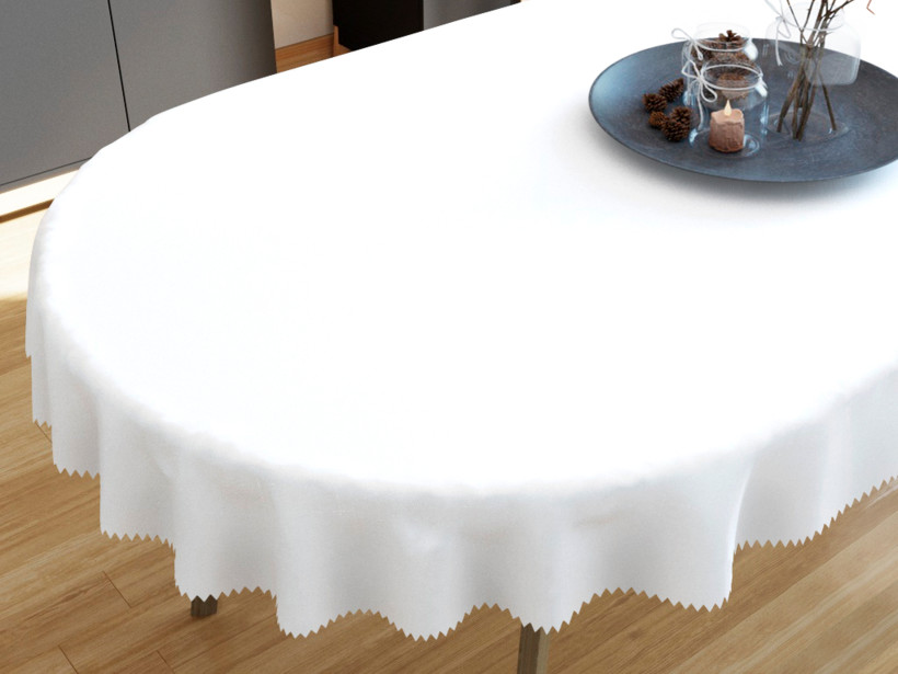 Față de masă teflonată de lux - model 1109 albă cu aspect satinat - ovală