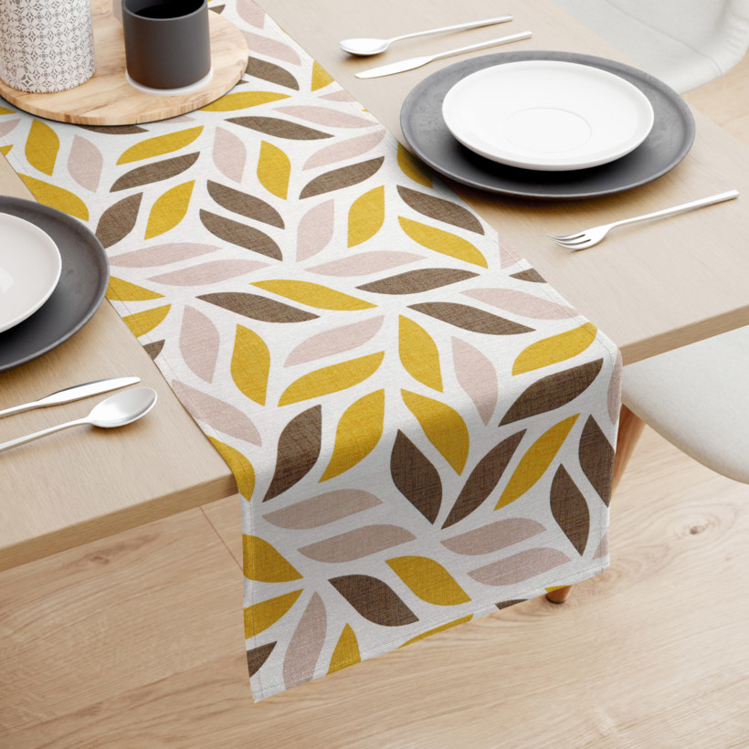 Napron de masă decorativ LONETA - frunze geometrice aurii și maro