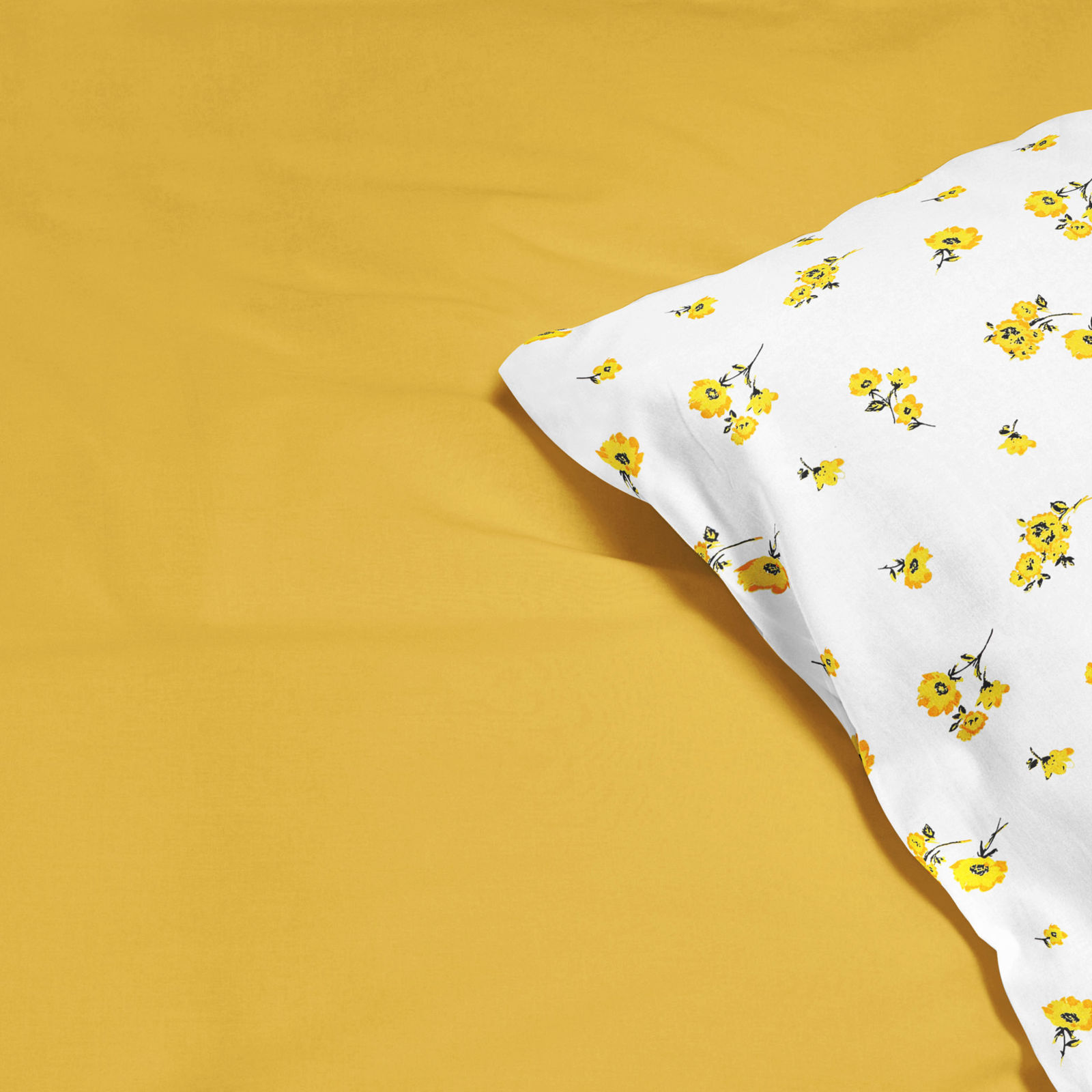 Lenjerie de pat din 100% bumbac Duo - flori galbene cu galben-miere