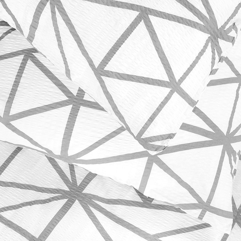 Lenjerie de pat creponată Deluxe - forme geometrice gri pe alb