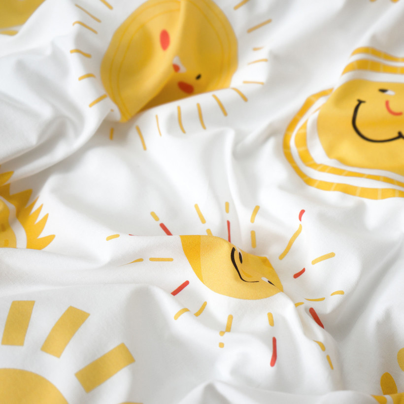Cearceaf de pat 100% bumbac cu elastic - soarele zâmbitor