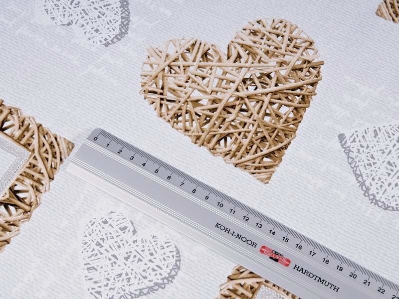 Față de masă din PVC cu textil - model inimă de răchită