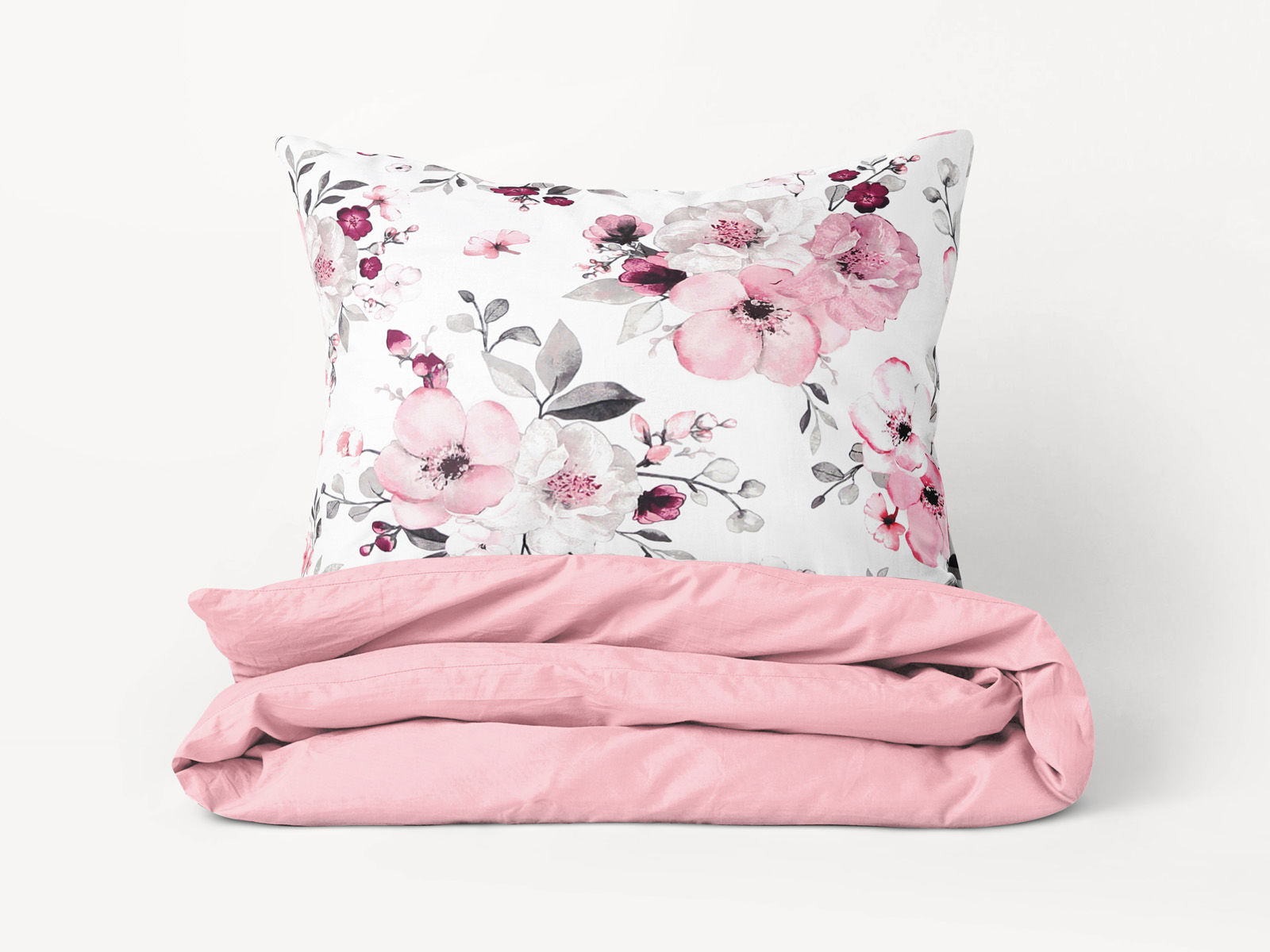 Lenjerie de pat din 100% bumbac Duo -  flori Sakura cu roz pastel