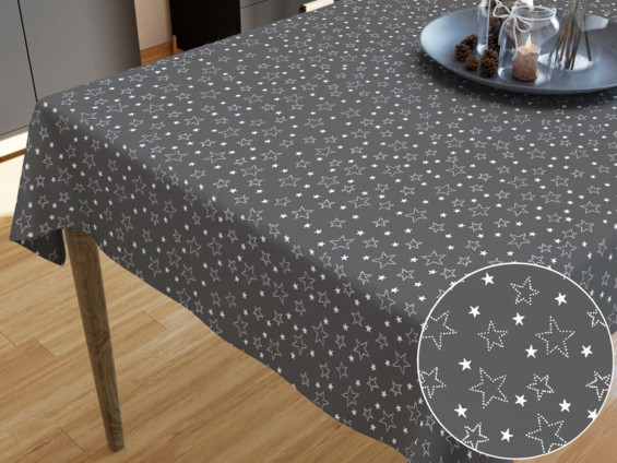 Față de masă din bumbac - model 017 - steluțe albe pe gri