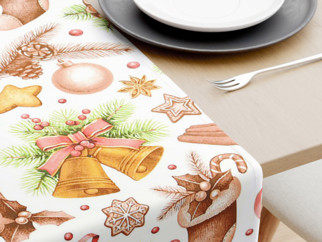 Napron de masă din 100% bumbac - decorațiuni de Crăciun pe alb