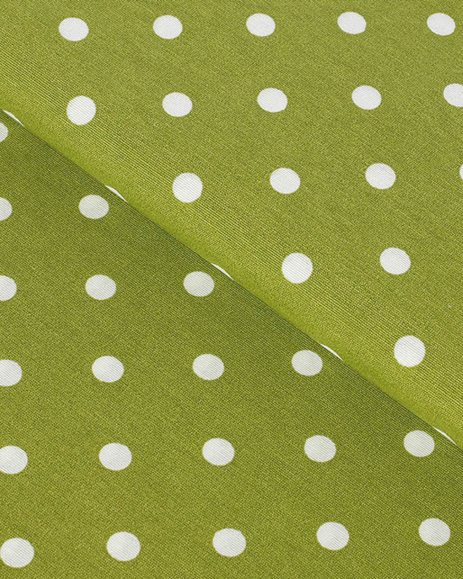 Țesătură decorativă LONETA - buline albe pe verde măsliniu