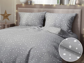 Lenjerie de pat din 100% bumbac - model 513 - steluțe albe pe gri deschis