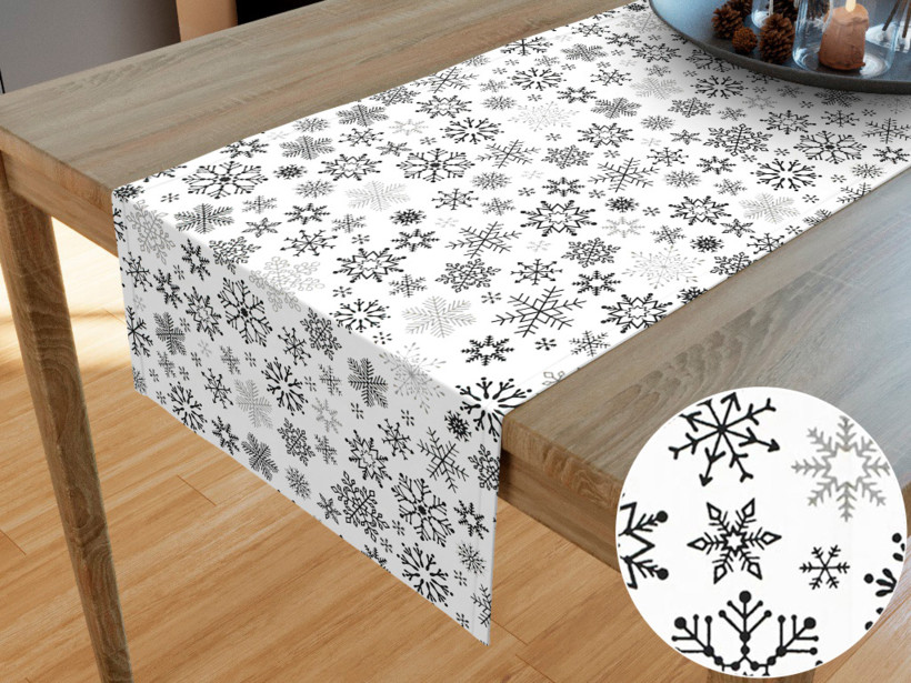 Napron de masă din bumbac de Crăciun - model 1045 - fulgi negri pe alb starý