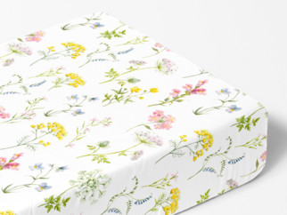 Cearceaf de pat 100% bumbac cu elastic - model 070 flori înflorite