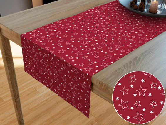 Napron de masă din bumbac - model 015 - steluțe albe pe roșu