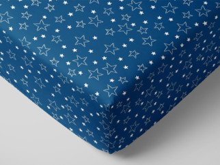 Cearceaf de pat din bumbac cu elastic - model 016 - steluțe albe pe albastru