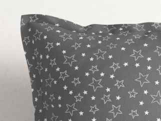 Față de pernă din bumbac cu tiv decorativ - model 017 - steluțe albe pe gri