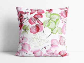 Față de pernă 100% bumbac - flori roz-verde cu frunze