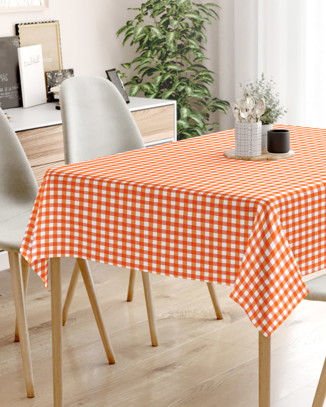 Față de masă decorativă MENORCA - carouri portocalii și albe