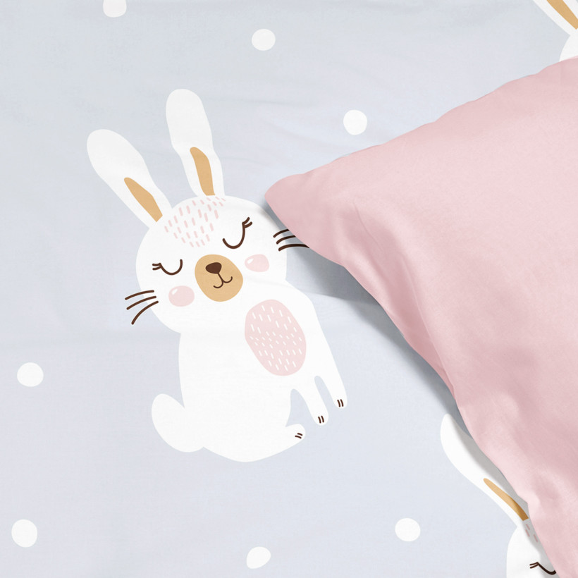 Lenjerie de pat pentru copii din 100% bumbac Duo - iepurași visători cu roz pudră