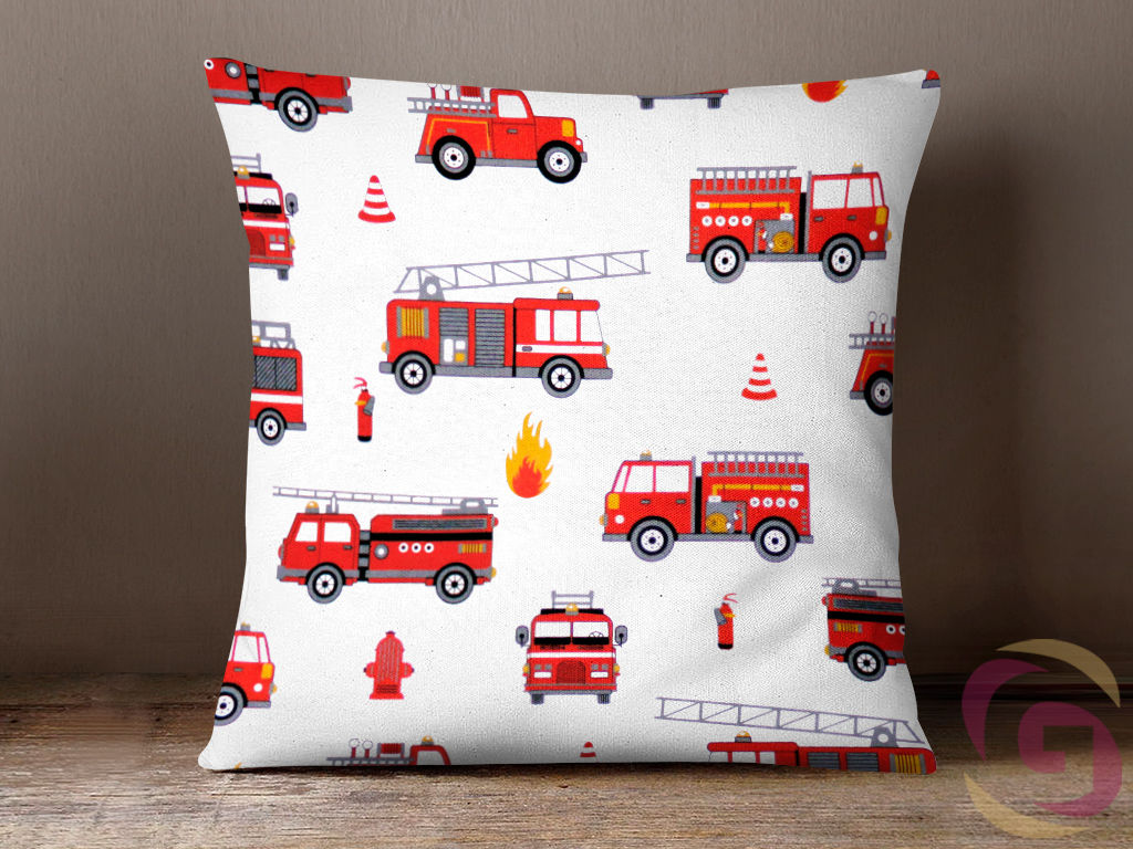 Husă de pernă din bumbac pentru copii - model mașini de pompieri