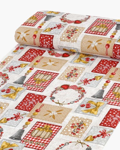 Țesătură decorativă Loneta - decorațiuni de Crăciun patchwork