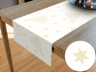 Napron de masă teflonat - model 1105 de Crăciun - brazi și steluțe aurii pe crem
