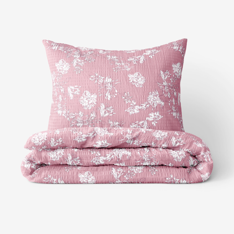 Lenjerie de pat creponată - crini pe roz vechi