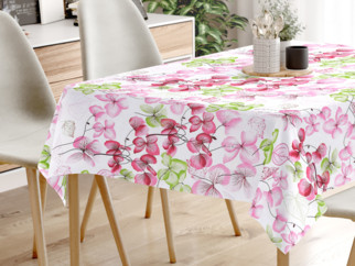 Față de masă din 100% bumbac - flori roz-verde cu frunze