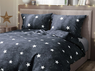 Lenjerie de pat extra moale din micropluș - model 028 - steluțe albe pe albastru închis