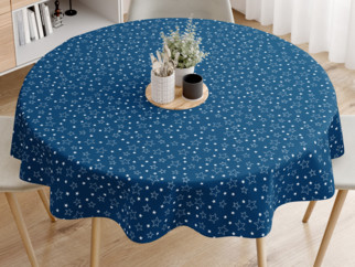 Față de masă din bumbac - model 016 - steluțe albe pe albastru - rotundă