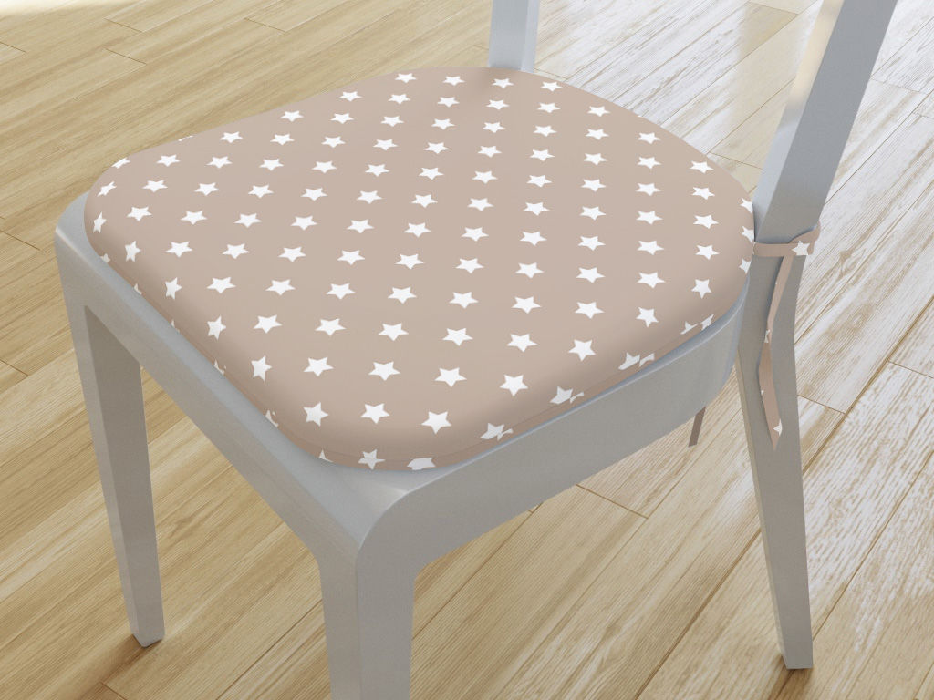Pernă pentru scaun colțuri rotunde din bumbac 39x37cm - model 381 - steluțe albe pe bej