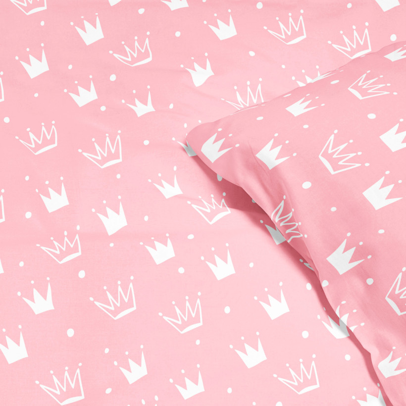 Lenjerie de pat pentru copii din 100% bumbac - coronițe pe roz