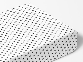 Cearceaf de pat din bumbac cu elastic - model 528 - lăbuțe negre pe alb