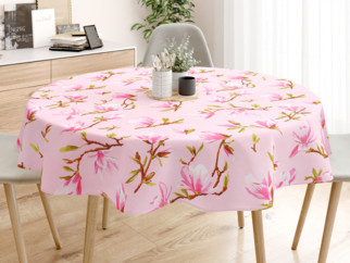 Față de masă 100% bumbac - model 073 magnolii roz - rotundă