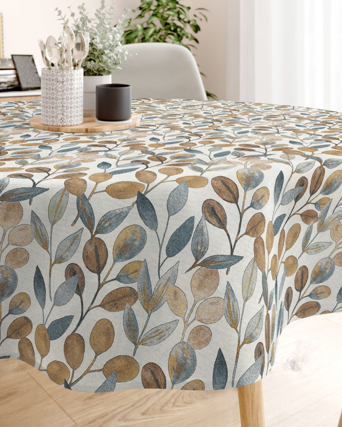 Față de masă decorativă LONETA - eucalipt maro și albastru - rotundă