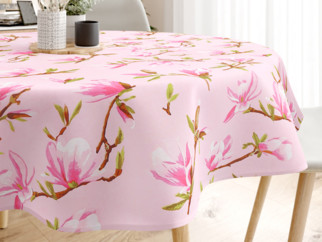 Față de masă 100% bumbac - model 073 magnolii roz - rotundă
