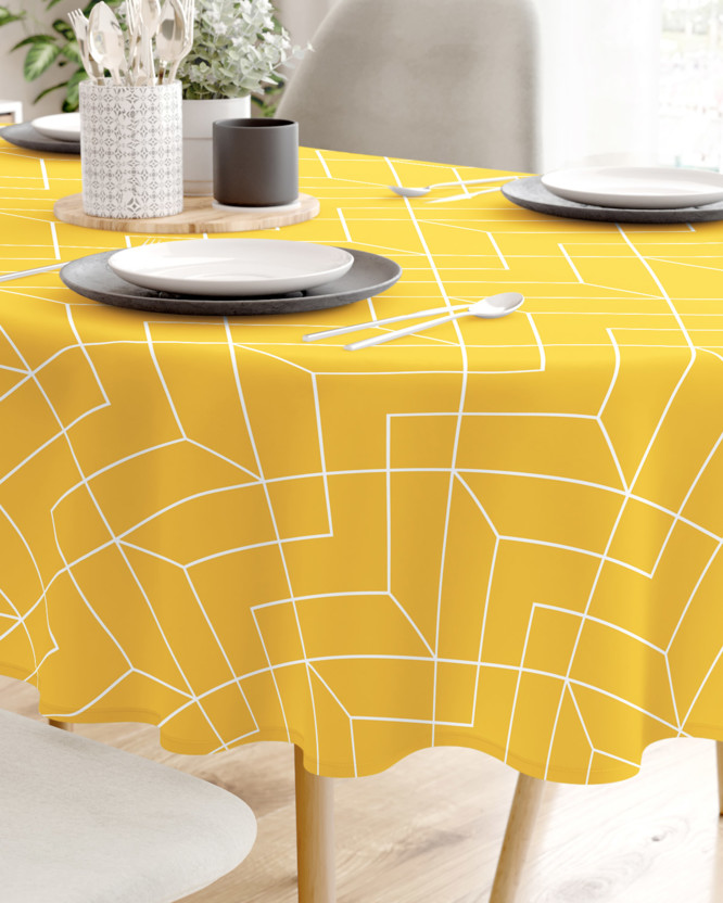 Față de masă 100% bumbac - mozaic galben - ovală