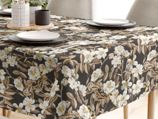 Față de masă decorativă LONETA - model 540 flori pe negru