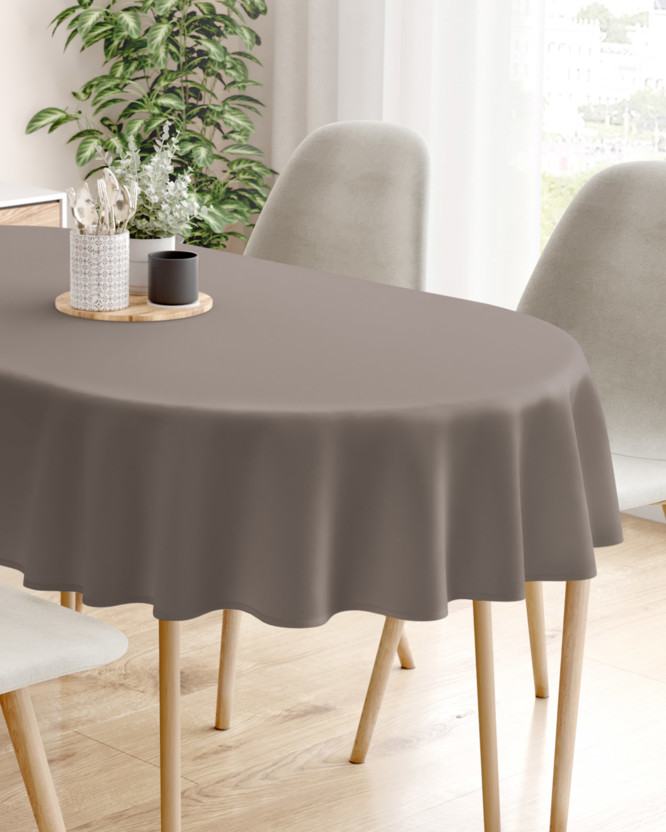 Față de masă decorativă Rongo Deluxe - gri-maro cu luciu satinat - ovală