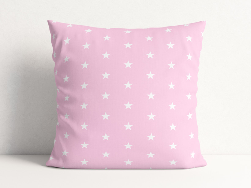 Față de pernă din bumbac pentru copii - model 1042 - steluțe albe pe roz