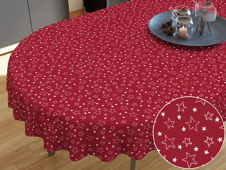 Față de masă din bumbac - model 015 - steluțe albe pe roșu - ovală