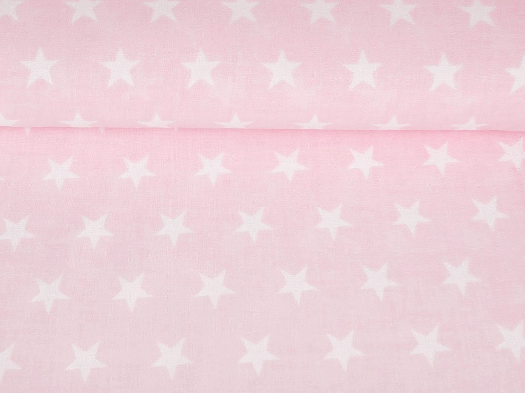 Țesătură din bumbac 100% SIMONA - steluțe albe pe roz deschis