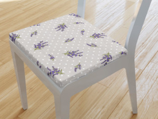 Pernă pentru scaun 38x38 cm din bumbac - model 098 lavandă și buline pe culoare naturală