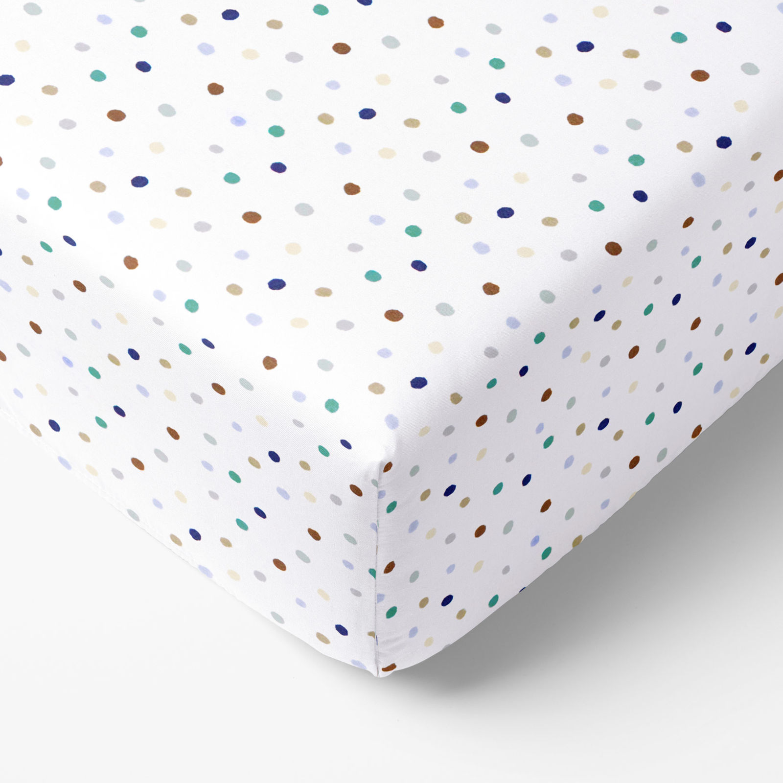 Cearceaf de pat 100% bumbac cu elastic - buline colorate pe alb