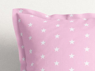 Față de pernă din bumbac cu tiv decorativ - model 1042 - steluțe albe pe roz