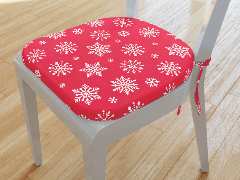 Pernă din bumbac pentru scaun 39x37cm - model de Crăciun 1127 fulgi de zăpadă pe roșu
