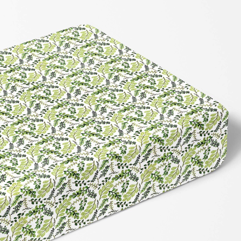 Cearceaf de pat bumbac 100% cu elastic - frunze verzi