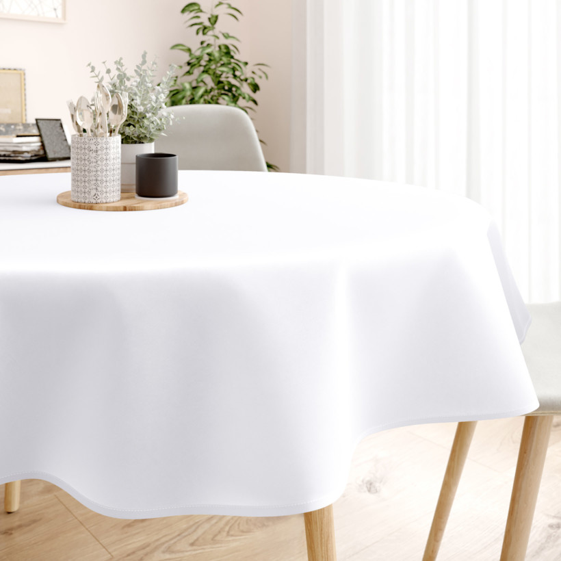 Față de masă decorativă Rongo Deluxe - alb cu luciu satinat - rotundă