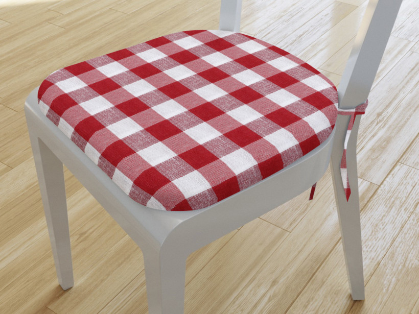 Pernă pentru scaun rotundă decorativă 39x37cm - MENORCA - carouri mari roșii și albe