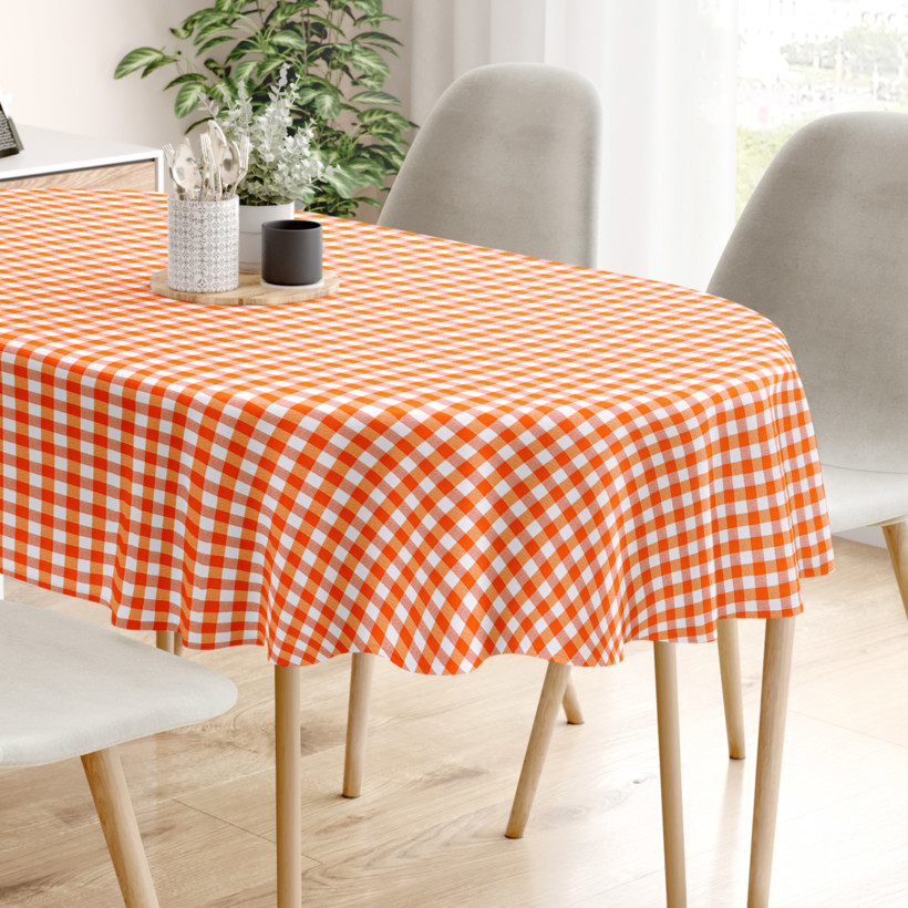 Față de masă decorativă MENORCA - carouri în portocaliu și alb - ovală