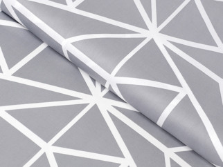 Țesătură din bumbac satinat de lux - model 1049 forme geometrice albe pe gri - metraj - lățime 240 cm