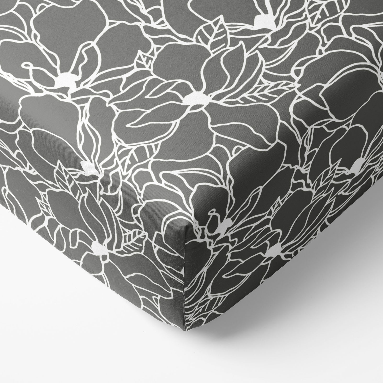 Cearceaf de pat bumbac 100% cu elastic - flori albe pe gri închis