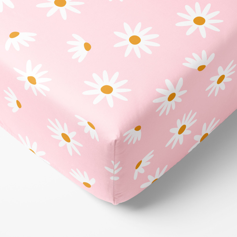Cearceaf de pat 100% bumbac cu elastic - flori de margaretă